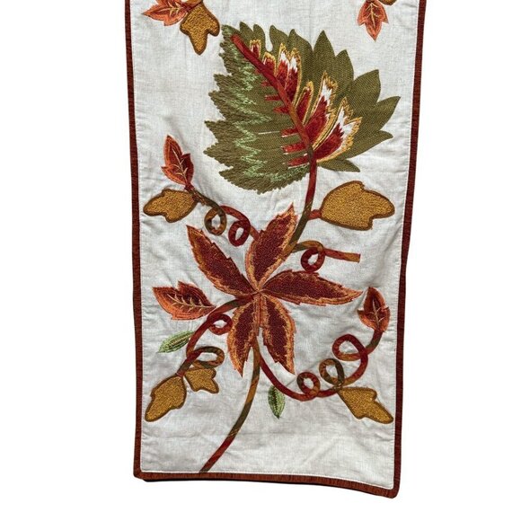 PIER 1 IMPORTS Table Runner Embroidered Harvest Floral and Leaves 14x70" - Picture 5 of 12